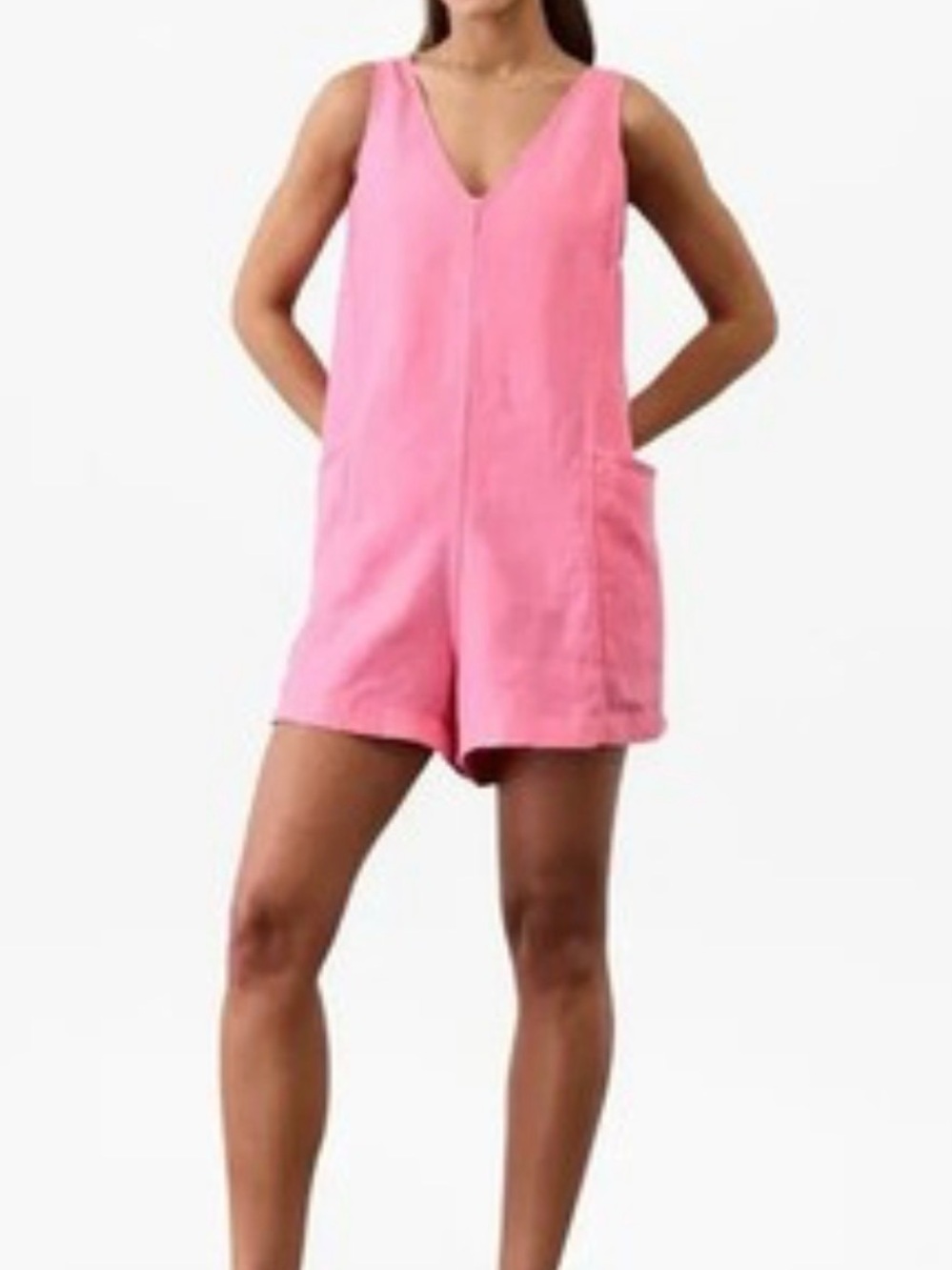 Athleta Pink Linen Romper. 3” inseam